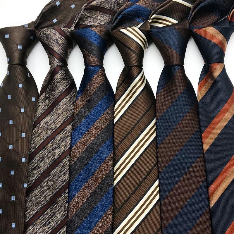 Luxury 8CM Mens Ties Striped Brown Formal Classic Business Necktie Jacquard Woven Neck ties For Men Groom Wedding Party Neckwear