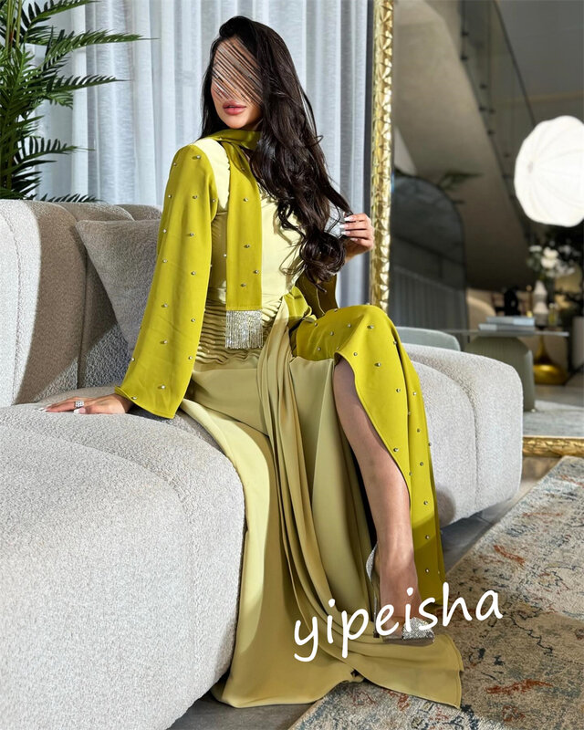 فستان بياقة دائرية من Jiayigong ، ثني لؤلؤي ، قميص حفلات ، مناسبة مخصصة ، المملكة العربية السعودية ، متوسط الطول برقبة دائرية