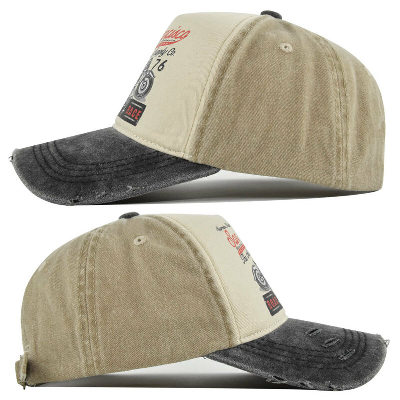 Baseball Cap Sun hat Retro-style Washed denim baseball cap Color matching Skull wings Spring Autumn baseball Hip Hop Fitted Cap