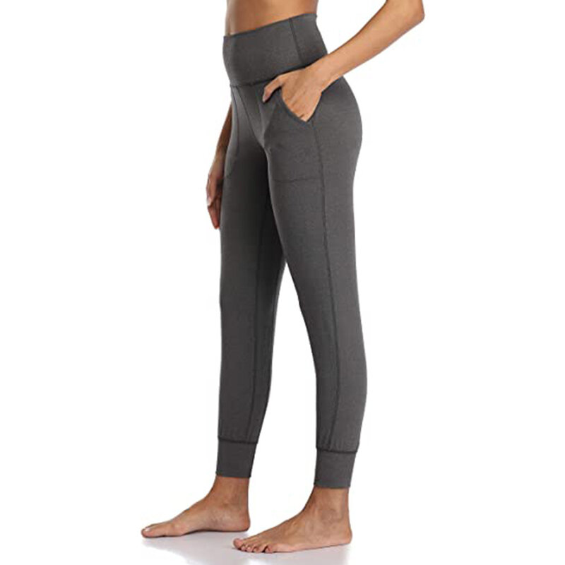 Calças de ioga de cintura alta para mulheres, cintura larga casual, calças esportivas de bolso inclinados, leggings de ciclismo, pretas, respiráveis, novas