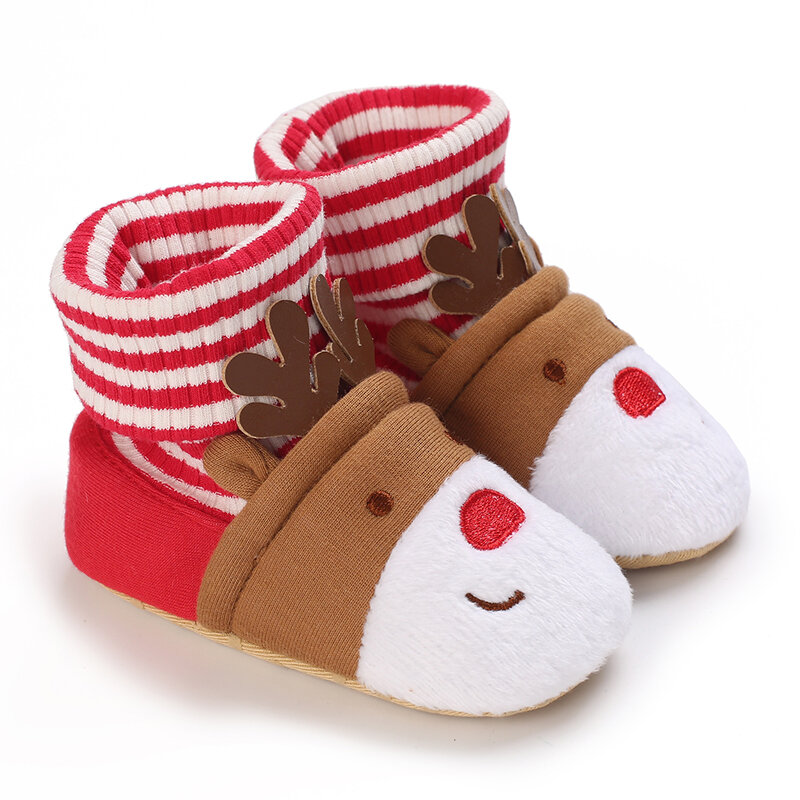 Sepatu bot salju Tahun Baru, sepatu katun hangat mewah gaya rusa Natal dengan sol lembut dan nyaman