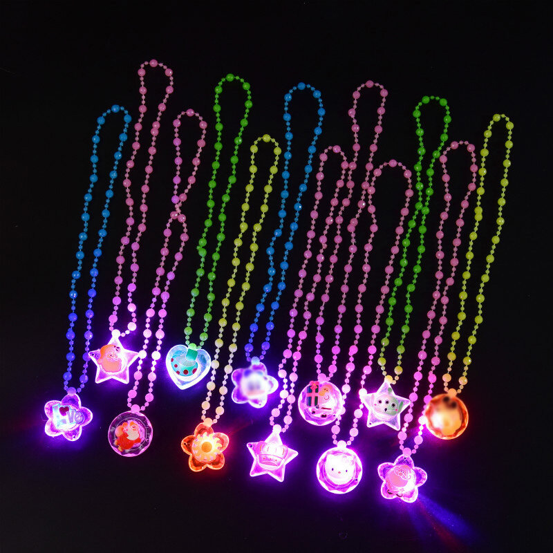 Collana luminosa per bambini Led Glitter acrilico ciondolo con perline giocattolo ragazza festa di compleanno puntelli collana con ciondolo regalo