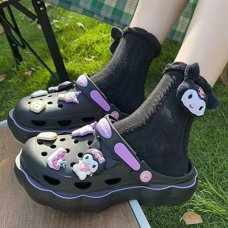 Kawaii Lolita Sanrio Hello Kitty Cave Shoes Women's Summer Sandals With Thick Heels Kuromi Cinnamoroll Casual Slippers Female
