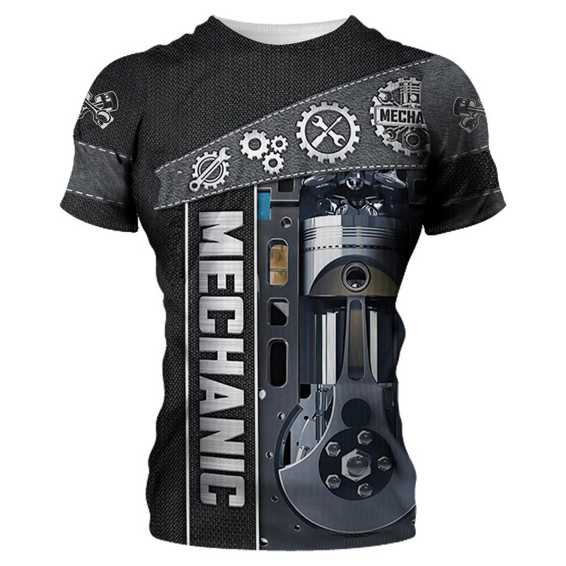 Camisa de mecánico para hombre, camiseta de manga corta con estampado de herramientas mecánicas, Tops casuales, ropa transpirable de moda de gran tamaño