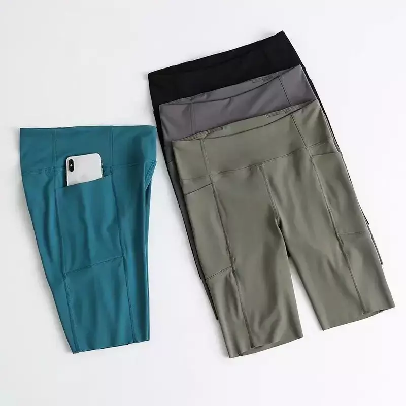 Lemon-pantalones cortos de Yoga para mujer, Pantalón deportivo ajustado de cintura alta con bolsillos, para correr, ciclismo y gimnasio