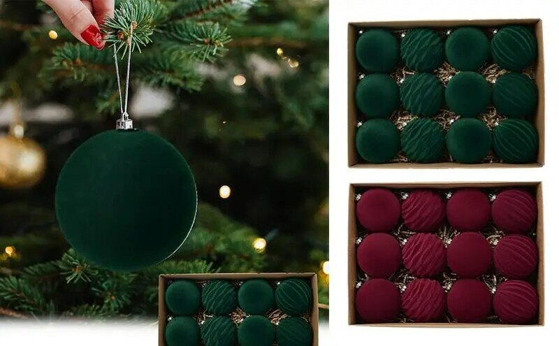 Флокированные елочные шарики, украшения, пластиковые бархатные шарики, рождественские декоративные подвесные украшения, украшение для рождественской елки в рустикальном стиле