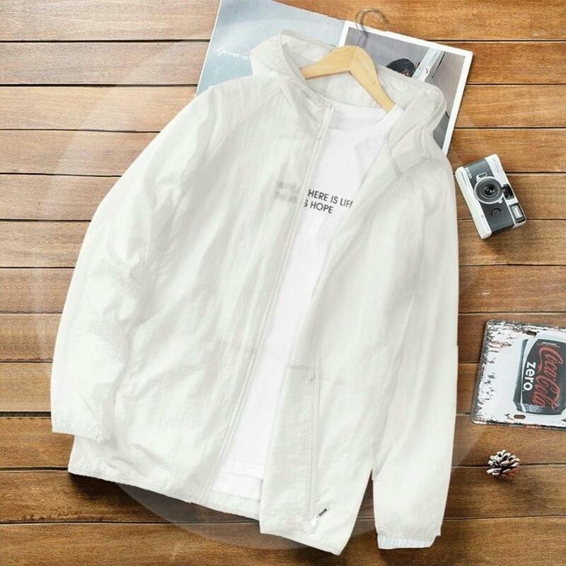 Men's Ice Silk Clothing Summer Sun Protection Ultra-Thin Hooded Jacket Beach Topcoat Outdoor Waterproof Cool Quick-Drying Coat