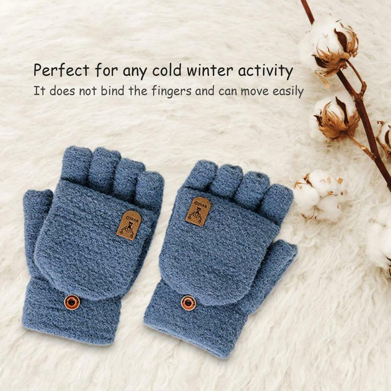 Детские перчатки, грелка для рук и запястья, зимние милые флип-перчатки для мальчиков, эластичные вязаные теплые детские варежки с закрытыми пальцами