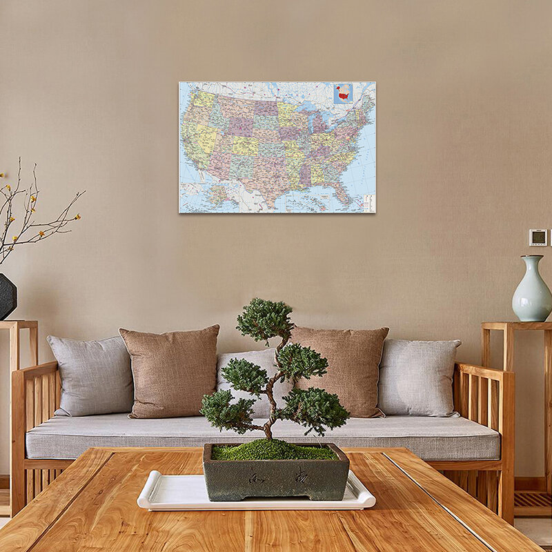 Mapa de América en chino, carteles e impresiones de arte de pared, no olor, lienzo no tejido, pintura, decoración del hogar y oficina, 59x42cm