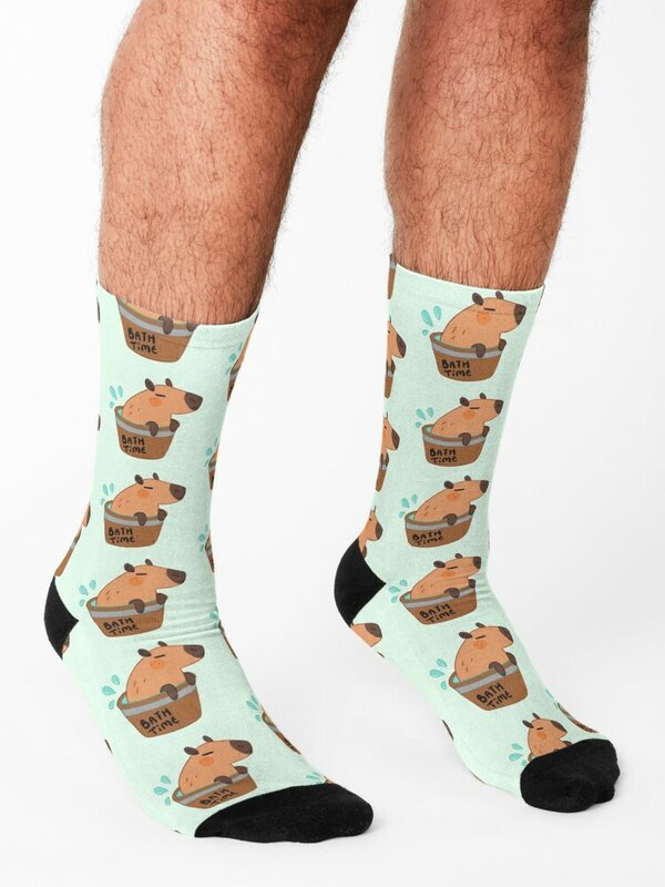 Capybara Bath Time Socks football funny sock custom Rugby Women Socks calzini da uomo