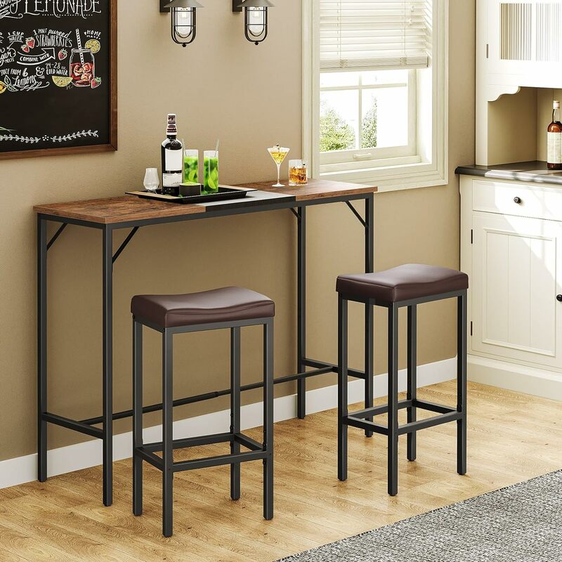 Барная модель, стулья высотой 2 стола, седельные стулья с изогнутыми поверхностями, черные кухонные стулья