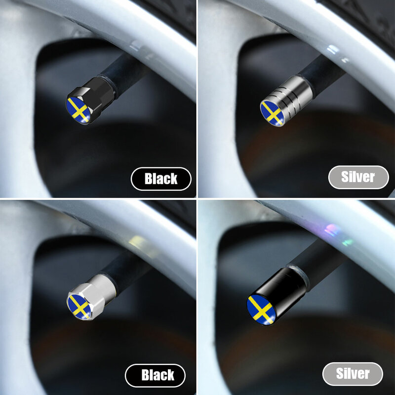 4 Buah Aksesori Mobil Bendera Swedia Lambang Roda Katup Ban Penutup Udara Casing Aksesori Dekorasi untuk Volvo V70 XC60 S60 V60 V40