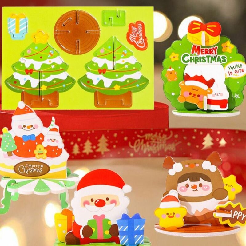 Santa Claus pohon Natal Puzzle 3D buatan tangan kartun Kriss Kringle Jigsaw gaya acak rusa kutub anak-anak seni Natal Puzzle