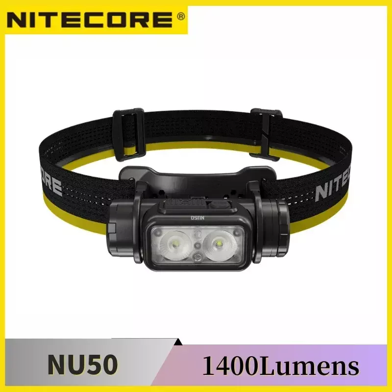 Nitecore ไฟหน้า NU50แบบชาร์จไฟได้1400ลูเมน, ไฟหน้าทรงพลังและเบามีแบตเตอรี่21700ในตัว