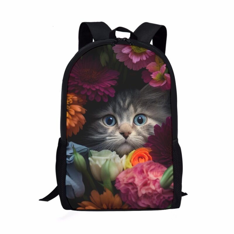 可愛い猫花柄学生学校バッグティーンエイジャーファッションデイリーカジュアルバックパックガールズブックバッグトラベルバックパック