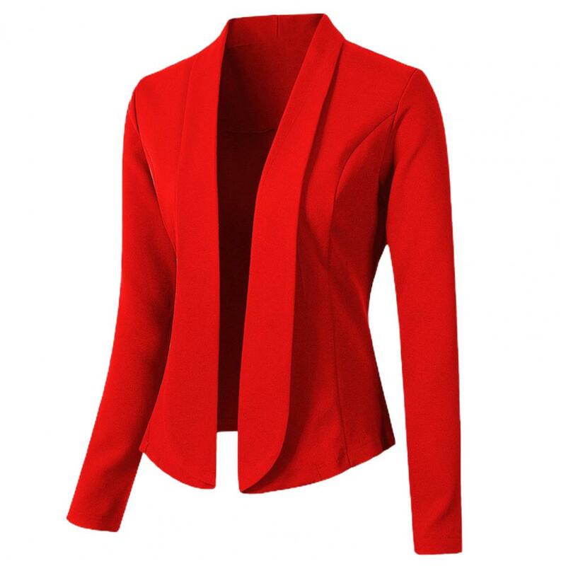 Basic Stylish Women's Slim Fit Suit Coat for Business Office Lapel Cardigan Long Sleeve Solid Color for Spring Autumn Ladies