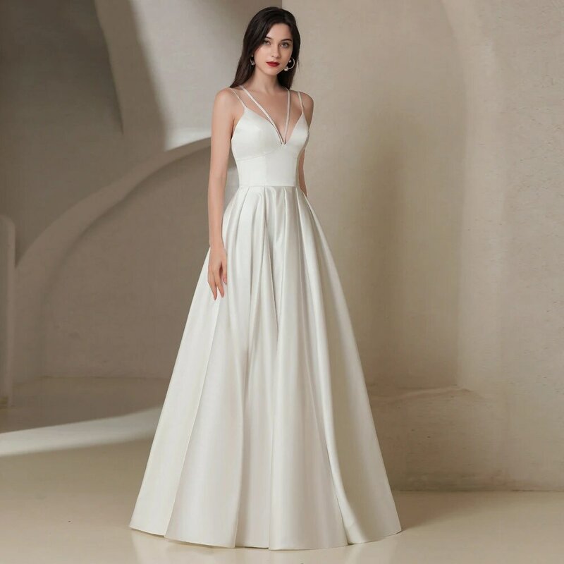Bohemia cetim vestidos de noiva para mulheres, elegante, sem mangas, comprimento de esfregar, vestidos de noiva, vestido de princesa, 2024