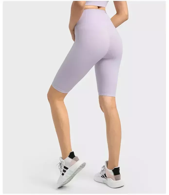 กางเกงขาสั้นเอวสูงสีเลมอนสำหรับผู้หญิงกางเกงขาสั้นสำหรับปั่นจักรยานฟิตเนสโยคะ