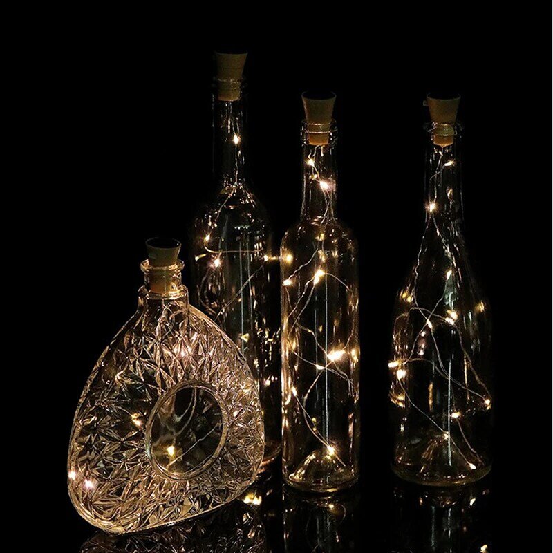 Guirnalda de luces alimentada por energía Solar para botella de vino, cadena de alambre de cobre LED para Festival al aire libre, 1/2M