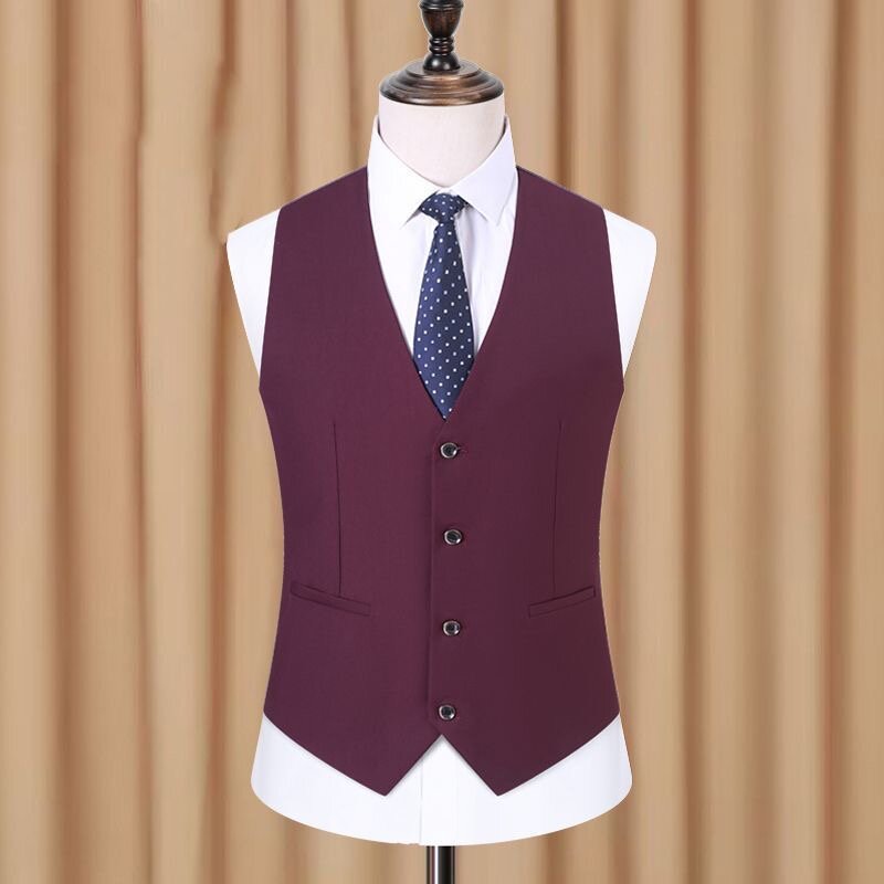 Juventude versão coreana Slim Fit Brown Groom Vest, colete profissional do noivo, primavera e outono