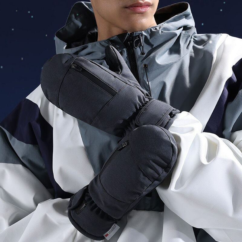 Sarung tangan Snowmobile ski pria, 1 pasang sarung tangan hangat layar sentuh bulu antiselip, sarung tangan bersepeda papan salju