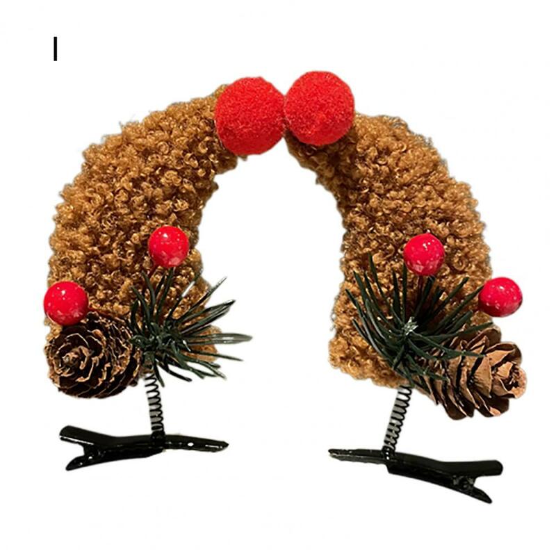 Women Christmas Hair Accessories Christmas Hairpins Festive Hair Accessories Antler Plush Ball Santa Hat Red Berry for Kids'