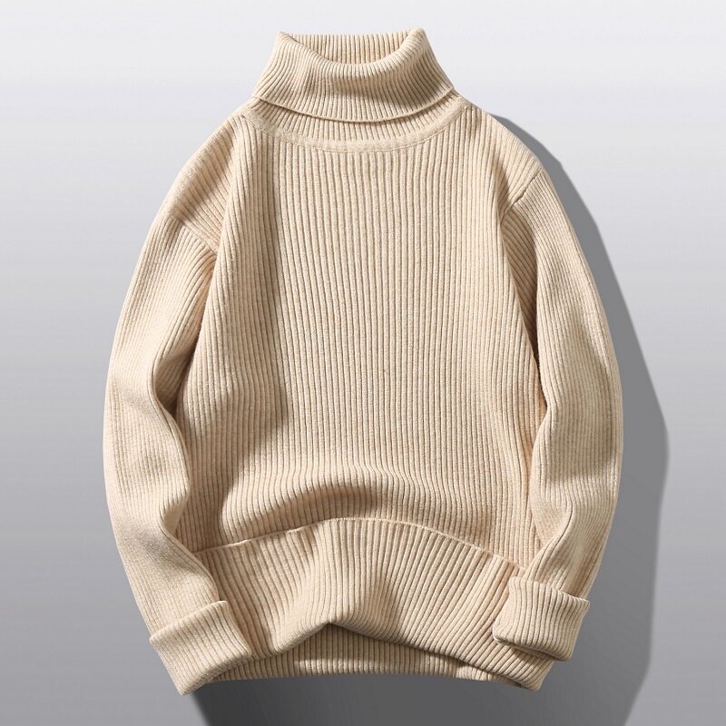 2022 Long Sleeve Sweater Men's Solid Color Turtleneck  Fashion Knitted Sweater Casual Slim Pullover Tops Mens Clothes