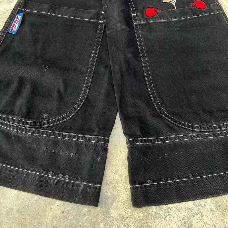 Hip Hop American Jnco Big Pocket Boxing Kangaroo Print Wash Wide Leg Jeans Y2K Casual Loose Denim for Couples Skateboard pants