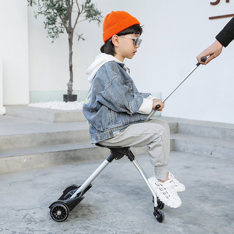 New design lazy baby sit on scooter luggage kids carry on travel suitcase bag boarding skateboard creative trolley case