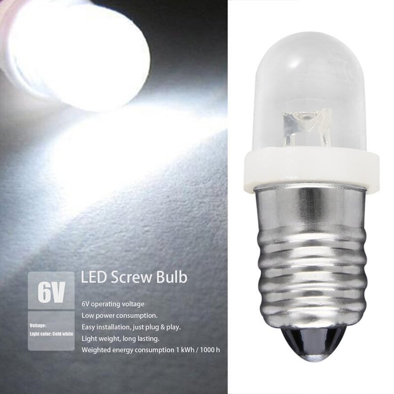 دائم E10 LED برغي قاعدة مؤشر لمبة الباردة الأبيض 6 فولت تيار مستمر عالية مشرق الإضاءة مصباح ضوء لمبة الباردة الأبيض