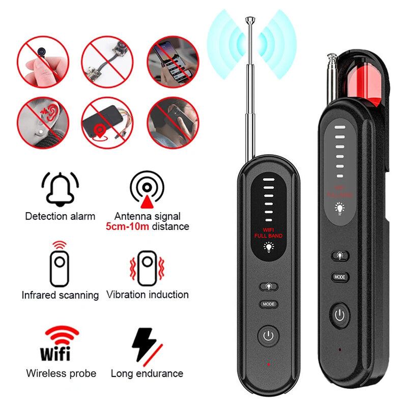 Detector de câmera escondida sem fio, Listening Device Tracker, Anti-Spy Sinal Eletrônico Scanner para Casa, 5 Níveis de Sensibilidade