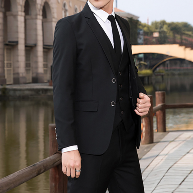 Granatowy zestawy blezerów garnitury jednokolorowe przylegająca elegancka męski garnitur 2 sztuki moda praca wywiad dżentelmen formalna okazja sukienki