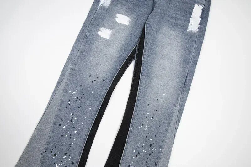 Y2k Retro High Street spritzte Tinten loch Spleiß jeans Herren und Damen Trend marke amerikanische gerade schlanke Micro-Flared Hose