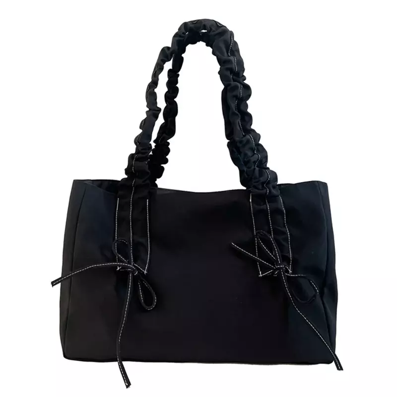 Damska modna nylonowa torba Tote torba na ramię o dużej pojemności z kokardą modna posłaniec plisowana na ramię elegancka torba typu Hobo