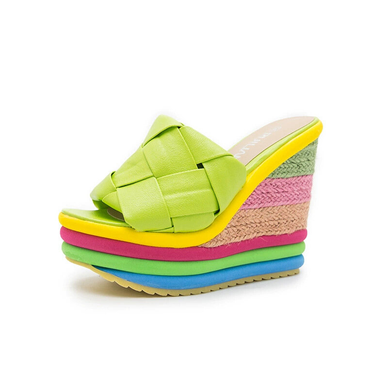 Platform Shoes 2024 Summer Fashion Sexy Bohemian Casual Rainbow Peep Toe Sandals for Women Wedges Sandalias High Heel Shoes