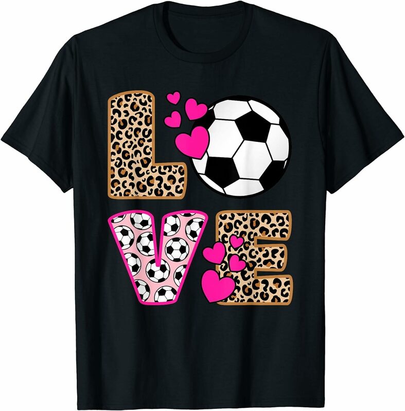 Cute Love Leopard Print Women's Crew Neck Casual Short Sleeve Vintage Summer Graphic T-Shirt