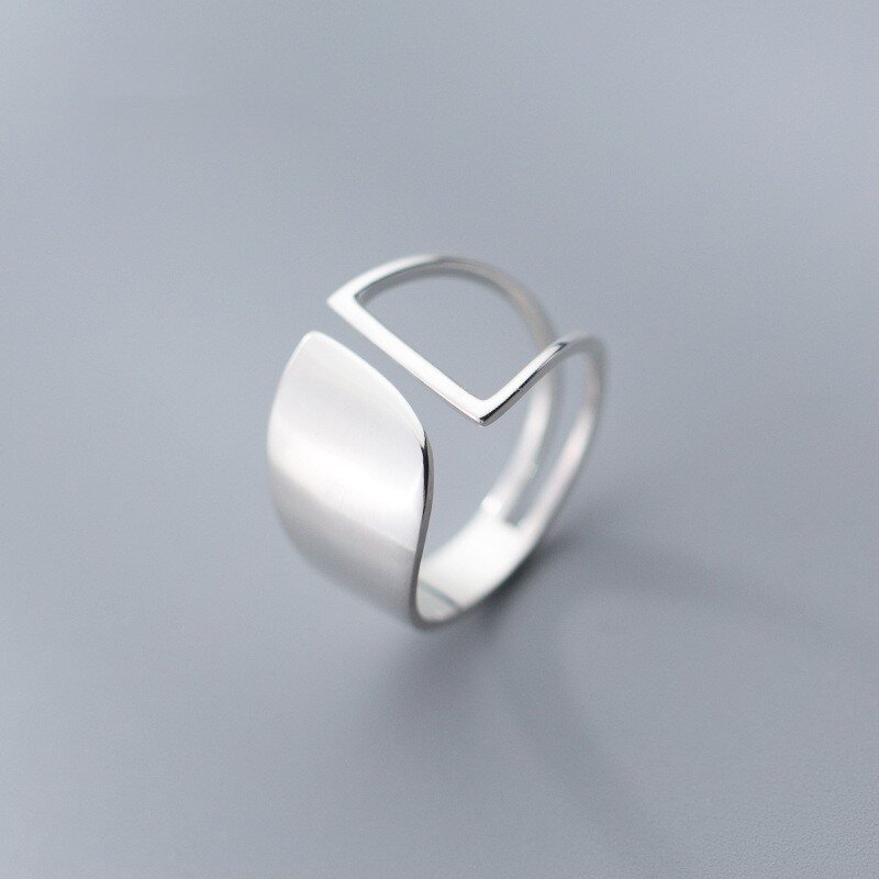 925 Sterling Silver Simple Punk Hollow Rings For Women Geometric Fashion Open Adjustable Handmade Party Jewelry Gift Allergy
