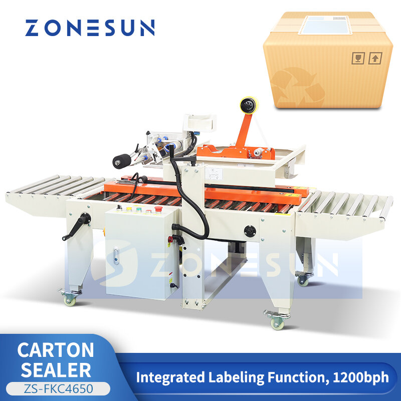 ZONESUN Automatic Carton Sealer Integrated Labeling Machine Express Parcel Sealing Product Packaging Machine ZS-FKC4650