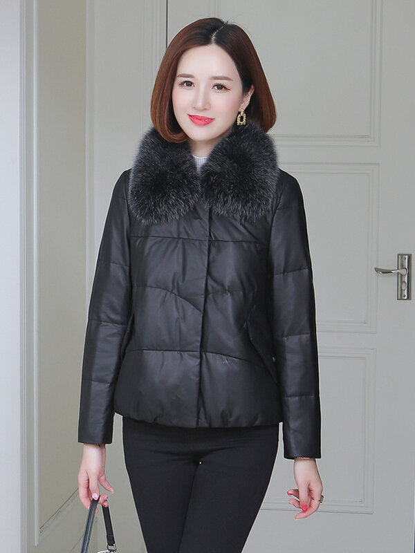 2024 зимняя куртка Haining из натуральной кожи для женщин пуховик короткий стиль Новый Лисий меховой воротник Корейская версия овечья кожа