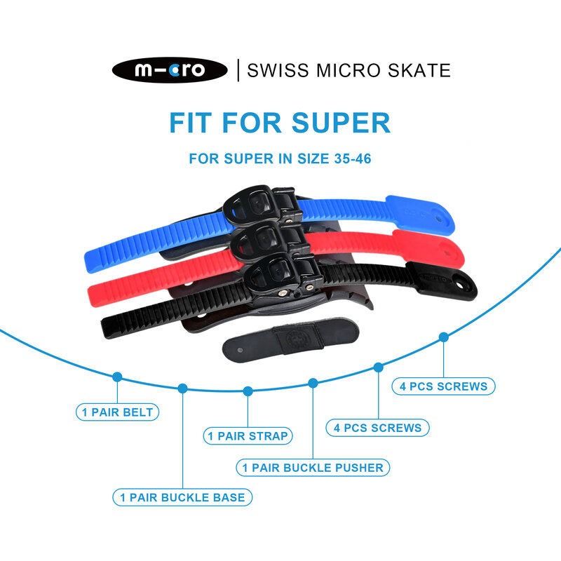 Micro Skates Schnallenset, 45 Grad Schnallen kurs zum Austausch, 125/170mm mit Schraube und Starp 230/250mm