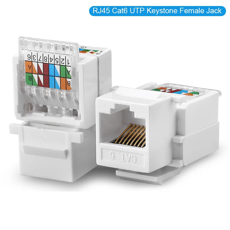 Cat6 RJ45 (8P8C) Unshielded Toolless Keystone Jack connector T568B colour coded wiring terminals No Punch-Down Tool Required