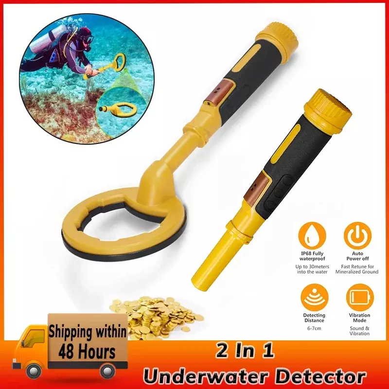 Detektor logam menyelam, pendeteksi logam genggam bawah air 2 dalam 1 detektor bawah air Pinpointer portabel tahan air