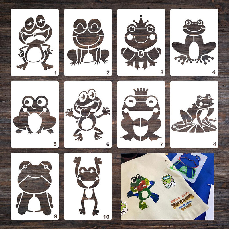 Lychee Life-Pochoirs de dessin animé grenouille, 10 pièces, pour peinture murale, scrapbooking, coloriage, gaufrage, modèle décoratif d'album