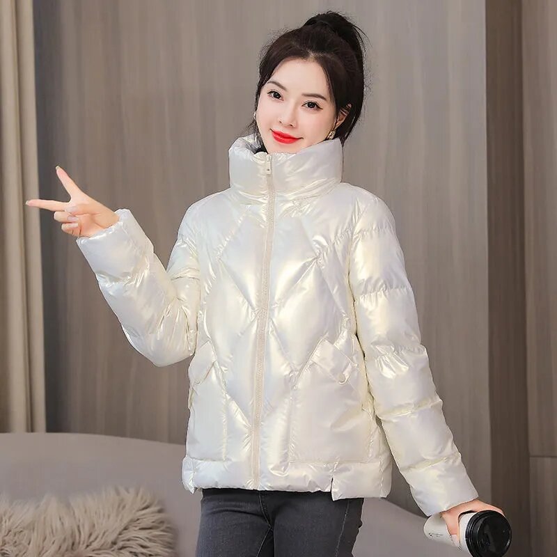 샤이니 컬러 다운 자켓 파카 한국 스타일 루즈핏 중간 길이 일회용 빵 자켓 코튼 코트 파카, 2022 가을 겨울 상품