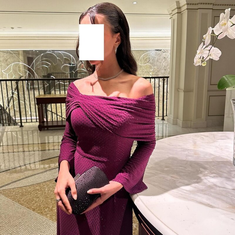 Prom Dress Evening   Jersey Beading Christmas A-line Off-the-shoulder Bespoke Occasion Gown Midi es Saudi Arabia