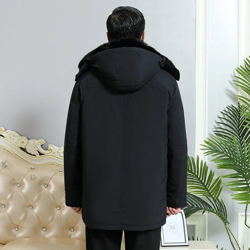 Real Fur Collarr Winter Middle-aged Men Down Jacket Warm Liner Detachable 90% White Duck Coat Thick Brand Prakas
