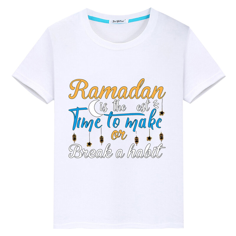 Anak-anak dengan bulan Ramadan Mubarak pakaian meriah anak laki-laki atasan Muslim Ramadan Kareem musim panas Anime kaus cetak pakaian y2k
