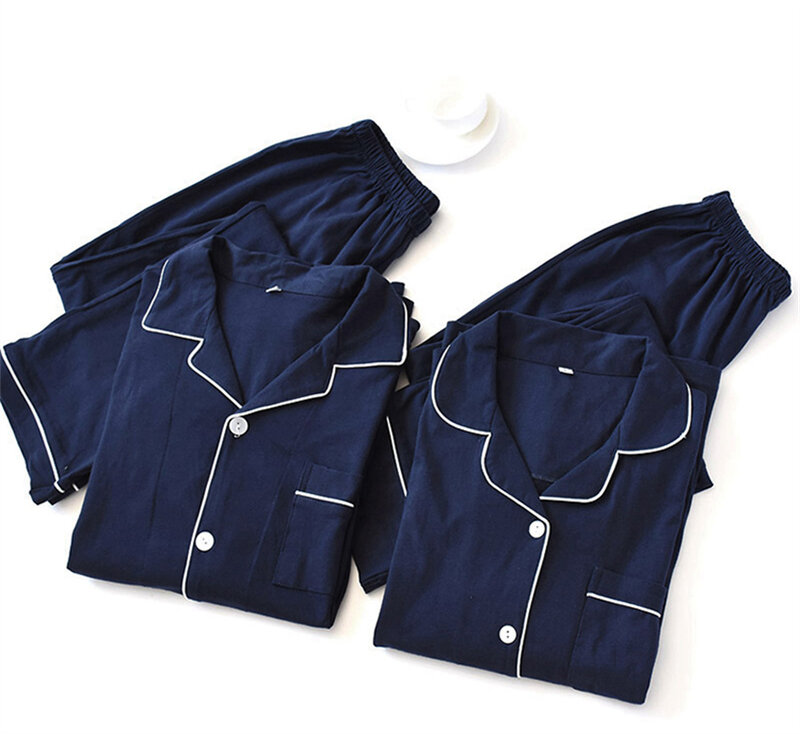 Cotton Men's Pajamas Suit Four Seasons Lapel Long Sleeve Shirt Long Pants Sleepwear Male Spring Autumn Home Clothes Homewear