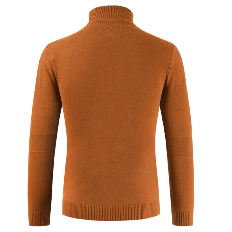 Musim Dingin Pria Turtleneck Lengan Panjang Pullover Warna Solid Jacquard Nyaman Sweater Mode Kasual Pakaian Rajut Hangat untuk Musim Gugur