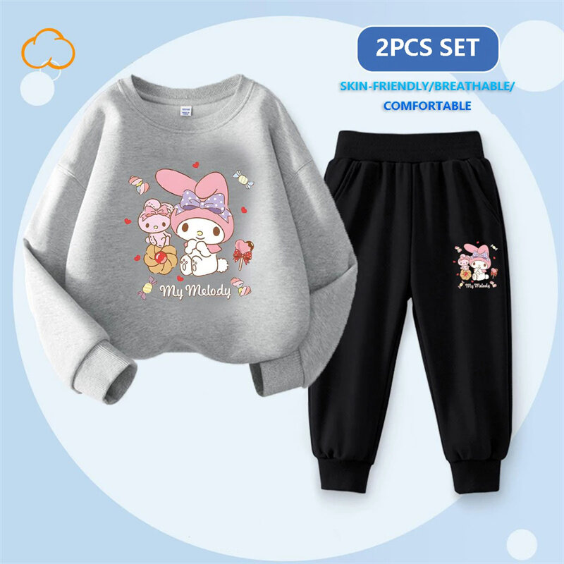 Anime Sanrio Kuromi Kawaii Children's Clothing 2Pcs Set Cinnamoroll My Melody Cute Autumn Sportswear Girls Cartoon Casual Wear